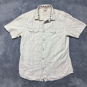 Vans Men's Short-Sleeve Button-Down Shirt in Light Cream with Subtle Stripes